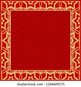 Design of a Scarf with a Geometric Flower Pattern . Vector illustration. Seamless. For Print Bandana, Shawl, Carpet, tablecloth, bed cloth, fashion
