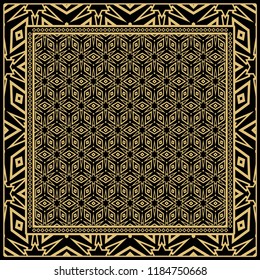 Design of a Scarf with a Geometric Flower Pattern . Vector illustration. Seamless. For Print Bandana, Shawl, Carpet, tablecloth, bed cloth, fashion.