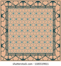 Design of a Scarf with a Geometric Flower Pattern . Vector illustration. Seamless. For Print Bandana, Shawl, Carpet, tablecloth, bed cloth, fashion.