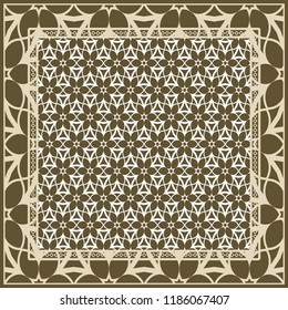 Design of a Scarf with a Geometric Flower Pattern . Vector illustration. Seamless. For Print Bandana, Shawl, Carpet, tablecloth, bed cloth, fashion.