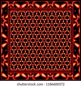 Design of a Scarf with a Geometric Flower Pattern . Vector illustration. Seamless. For Print Bandana, Shawl, Carpet, tablecloth, bed cloth, fashion.