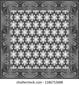 Design of a Scarf with a Geometric Flower Pattern . Vector illustration. Seamless. For Print Bandana, Shawl, Carpet, tablecloth, bed cloth, fashion.
