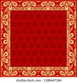 Design of a Scarf with a Geometric Flower Pattern . Vector illustration. Seamless. For Print Bandana, Shawl, Carpet, tablecloth, bed cloth, fashion.
