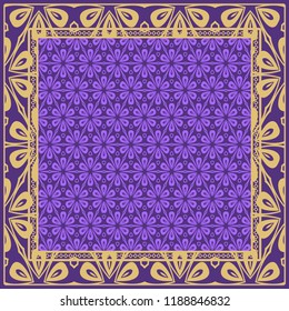 Design of a Scarf with a Geometric Flower Pattern . Vector illustration. Seamless. For Print Bandana, Shawl, Carpet, tablecloth, bed cloth, fashion