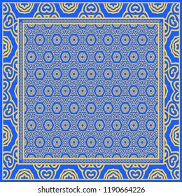 Design of a Scarf with a Geometric Flower Pattern . Vector illustration. Seamless. For Print Bandana, Shawl, Carpet, tablecloth, bed cloth, fashion.