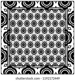 Design of a Scarf with a Geometric Flower Pattern . Vector illustration. Seamless. For Print Bandana, Shawl, Carpet, tablecloth, bed cloth, fashion.
