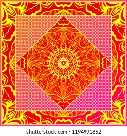 Design of a Scarf with a Geometric Flower Pattern . Vector illustration. Seamless. For Print Bandana, Shawl, Carpet, tablecloth, bed cloth, fashion.