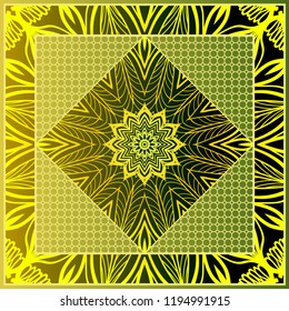 Design of a Scarf with a Geometric Flower Pattern . Vector illustration. Seamless. For Print Bandana, Shawl, Carpet, tablecloth, bed cloth, fashion.