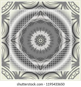 Design of a Scarf with a Geometric Flower Pattern . Vector illustration. Seamless. For Print Bandana, Shawl, Carpet, tablecloth, bed cloth, fashion.