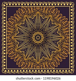 Design of a Scarf with a Geometric Flower Pattern . Vector illustration. Seamless. For Print Bandana, Shawl, Carpet, tablecloth, bed cloth, fashion.