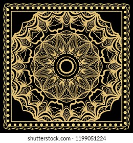 Design of a Scarf with a Geometric Flower Pattern . Vector illustration. Seamless. For Print Bandana, Shawl, Carpet, tablecloth, bed cloth, fashion.