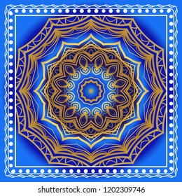 Design of a Scarf with a Geometric Flower Pattern . Vector illustration. Seamless. For Print Bandana, Shawl, Carpet, tablecloth, bed cloth, fashion.