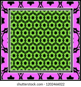 Design of a Scarf with a Geometric Flower Pattern . Vector illustration. Seamless. For Print Bandana, Shawl, Carpet, tablecloth, bed cloth, fashion.