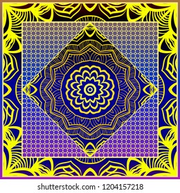 Design of a Scarf with a Geometric Flower Pattern . Vector illustration. Seamless. For Print Bandana, Shawl, Carpet, tablecloth, bed cloth, fashion.