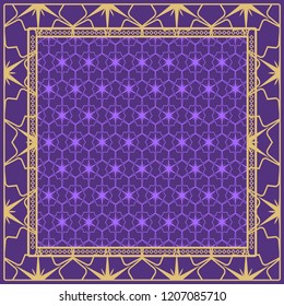 Design of a Scarf with a Geometric Flower Pattern . Vector illustration. Seamless. For Print Bandana, Shawl, Carpet, tablecloth, bed cloth, fashion.