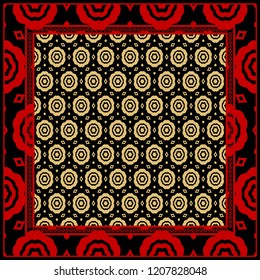 Design of a Scarf with a Geometric Flower Pattern . Vector illustration. Seamless. For Print Bandana, Shawl, Carpet, tablecloth, bed cloth, fashion