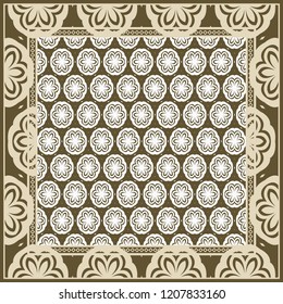 Design of a Scarf with a Geometric Flower Pattern . Vector illustration. Seamless. For Print Bandana, Shawl, Carpet, tablecloth, bed cloth, fashion.