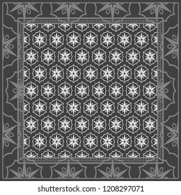 Design of a Scarf with a Geometric Flower Pattern . Vector illustration. Seamless. For Print Bandana, Shawl, Carpet, tablecloth, bed cloth, fashion.