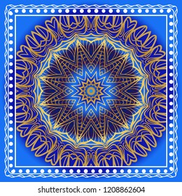 Design of a Scarf with a Geometric Flower Pattern . Vector illustration. Seamless. For Print Bandana, Shawl, Carpet, tablecloth, bed cloth, fashion.