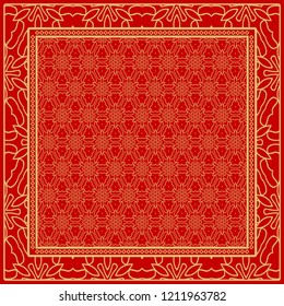 Design of a Scarf with a Geometric Flower Pattern . Vector illustration. Seamless. For Print Bandana, Shawl, Carpet, tablecloth, bed cloth, fashion.