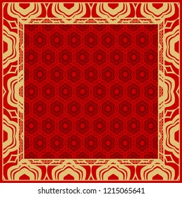 Design of a Scarf with a Geometric Flower Pattern . Vector illustration. Seamless. For Print Bandana, Shawl, Carpet, tablecloth, bed cloth, fashion