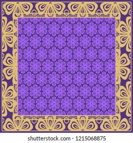 Design of a Scarf with a Geometric Flower Pattern . Vector illustration. Seamless. For Print Bandana, Shawl, Carpet, tablecloth, bed cloth, fashion