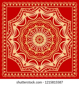 Design of a Scarf with a Geometric Flower Pattern . Vector illustration. Seamless. For Print Bandana, Shawl, Carpet, tablecloth, bed cloth, fashion.