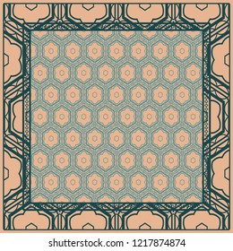 Design of a Scarf with a Geometric Flower Pattern . Vector illustration. Seamless. For Print Bandana, Shawl, Carpet, tablecloth, bed cloth, fashion.