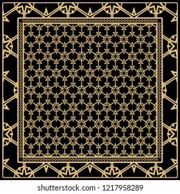 Design of a Scarf with a Geometric Flower Pattern . Vector illustration. Seamless. For Print Bandana, Shawl, Carpet, tablecloth, bed cloth, fashion.