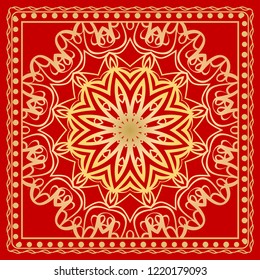 Design of a Scarf with a Geometric Flower Pattern . Vector illustration. Seamless. For Print Bandana, Shawl, Carpet, tablecloth, bed cloth, fashion.