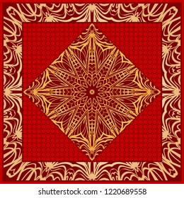 Design of a Scarf with a Geometric Flower Pattern . Vector illustration. Seamless. For Print Bandana, Shawl, Carpet, tablecloth, bed cloth, fashion.