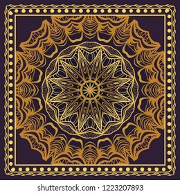 Design of a Scarf with a Geometric Flower Pattern . Vector illustration. Seamless. For Print Bandana, Shawl, Carpet, tablecloth, bed cloth, fashion.
