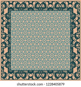 Design of a Scarf with a Geometric Flower Pattern . Vector illustration. Seamless. For Print Bandana, Shawl, Carpet, tablecloth, bed cloth, fashion.