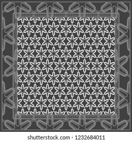 Design of a Scarf with a Geometric Flower Pattern . Vector illustration. Seamless. For Print Bandana, Shawl, Carpet, tablecloth, bed cloth, fashion