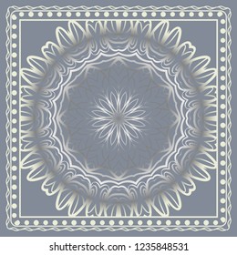 Design of a Scarf with a Geometric Flower Pattern . Vector illustration. Seamless. For Print Bandana, Shawl, Carpet, tablecloth, bed cloth, fashion.