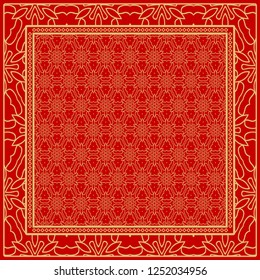 Design of a Scarf with a Geometric Flower Pattern . Vector illustration. Seamless. For Print Bandana, Shawl, Carpet, tablecloth, bed cloth, fashion.