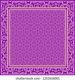 Design of a Scarf with a Geometric Flower Pattern . Vector illustration. Seamless. For Print Bandana, Shawl, Carpet, tablecloth, bed cloth, fashion.