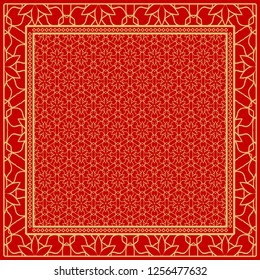 Design of a Scarf with a Geometric Flower Pattern . Vector illustration. Seamless. For Print Bandana, Shawl, Carpet, tablecloth, bed cloth, fashion.