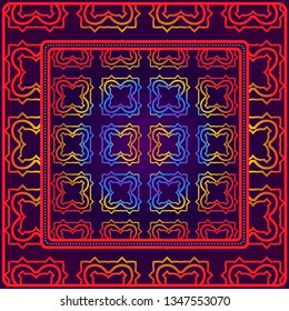 Design Of A Scarf With A Geometric Pattern . For Scarf Print, Fabric, Covers, Scrapbooking, Bandana, Pareo, Shawl. Vector Illustration