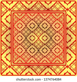 Design Of A Scarf With A Geometric Pattern . For Scarf Print, Fabric, Covers, Scrapbooking, Bandana, Pareo, Shawl. Vector Illustration