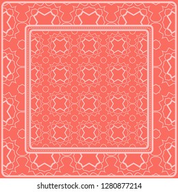 Design Of A Scarf With A Geometric Pattern . For Tablecloth, Fabric, Covers, Scrapbooking, Bandana, Pareo, Shawl. Vector Illustration. Rose color.
