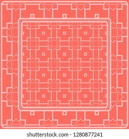 Design Of A Scarf With A Geometric Pattern . For Tablecloth, Fabric, Covers, Scrapbooking, Bandana, Pareo, Shawl. Vector Illustration. Rose color.