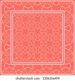 Design Of A Scarf With A Geometric Pattern . For Tablecloth, Fabric, Covers, Scrapbooking, Bandana, Pareo, Shawl. Vector Illustration. Rose color.