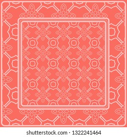 Design Of A Scarf With A Geometric Pattern . For Tablecloth, Fabric, Covers, Scrapbooking, Bandana, Pareo, Shawl. Vector Illustration. Rose color.