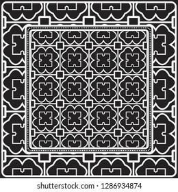 Design Of A Scarf With A Geometric Pattern . Vector illustration. Black and white color. For fashion print, modern design, scrapbooking, background