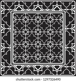 Design Of A Scarf With A Geometric Pattern . Vector illustration. Black and white color. For fashion print, modern design, scrapbooking, background