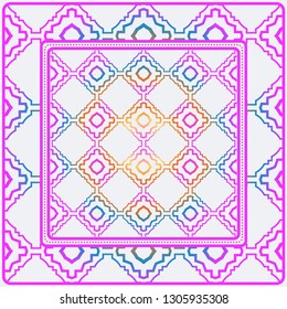 Design Of A Scarf With A Geometric Pattern . Vector Illustration. For Print Bandana, Shawl, Carpet, Tablecloth, Bed Cloth, Fashion. Rainbow color.