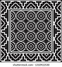 Design Of A Scarf With A Geometric Pattern . Vector illustration. Black and white color. For fashion print, modern design, scrapbooking, background