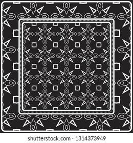 Design Of A Scarf With A Geometric Pattern . Vector illustration. Black and white color. For fashion print, modern design, scrapbooking, background