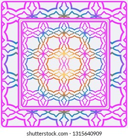 Design Of A Scarf With A Geometric Pattern . Vector Illustration. For Print Bandana, Shawl, Carpet, Tablecloth, Bed Cloth, Fashion. Rainbow color.